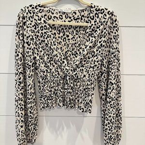 Zara - Long Sleeve Black and White Leopard Blouse - Size S
